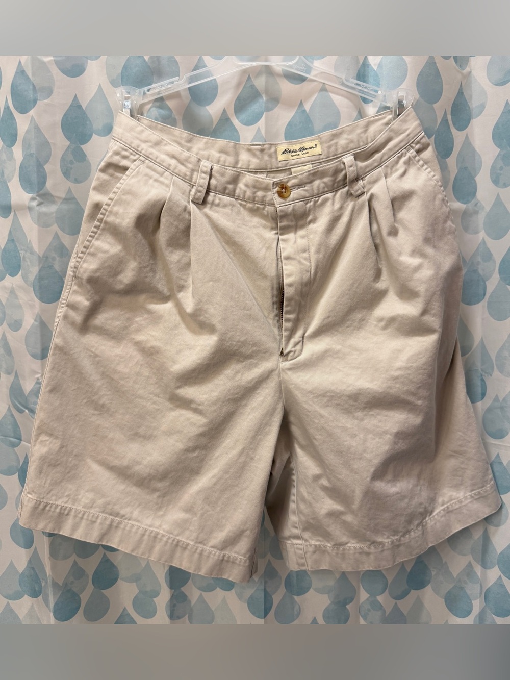 Eddie Bauer Light Cream Pleated Cotton Bermuda Shorts